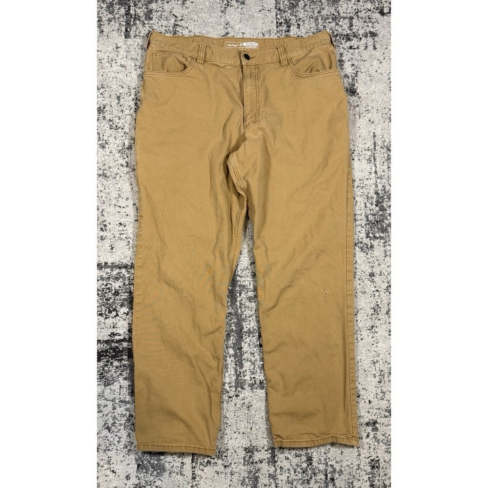 Carhartt Mens 38x32 Khaki Rugged Flex Relaxed Fit Canvas Work Pants